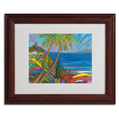 Breakwater Bay 'Blue Sea with 2 Boats' Framed Painting Print on Canvas Size: 16" H x 20" W x 0.5" D, Frame Colour: Brown