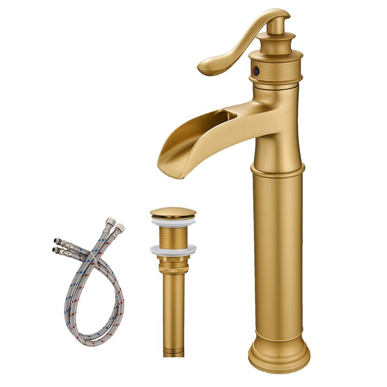 Bathroom Unique Shape Gold Basin Mixer Waterfall Spout Single Handle Hole Faucet 