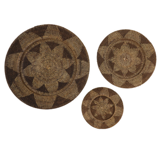 World Menagerie 3 Piece Round Wicker Basket Trays Wall Decor Set