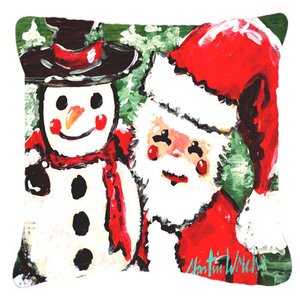 Friends Snowman and Santa Claus Indoor/Outdoor Throw Pillow