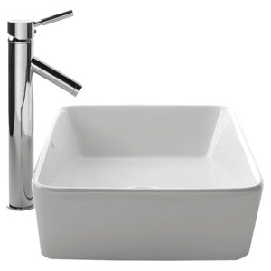 Ceramic Ceramic Rectangular Vessel Bathroom Sink with Faucet