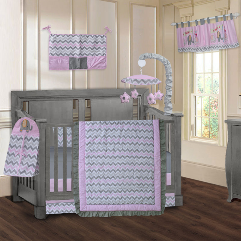 elephant chevron crib bedding