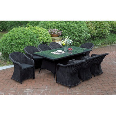 9 Piece Dining Set with Cushions JB Patio Color: Black