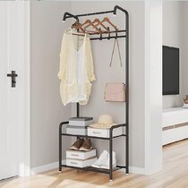 Storage Organized with 4 Hooks Easy Assembly Medium Accent Furniture with Metal Frame 69 in Entryway Hall Tree Vintage Industrial Coat Rack Shoe Bench Hall Tree Garment Rack with 2 Shelves 