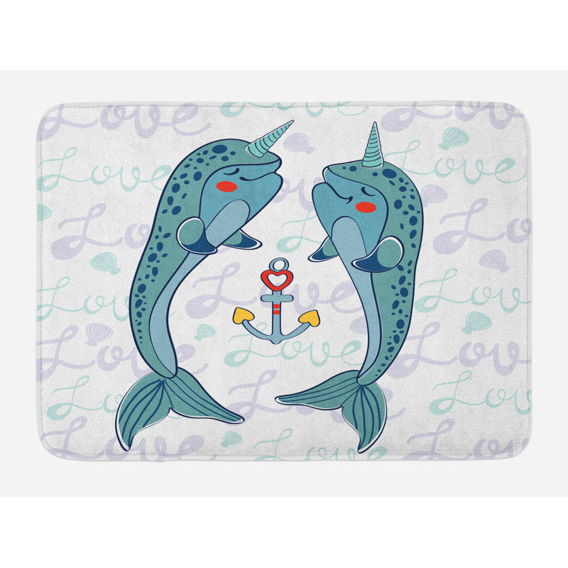 Ambesonne Narwhal Bath Mat By Couple Of Whales With Horns In Love Valentines Day Themed Nautical Illustration Plush Bathroom Decor Mat With Non Slip