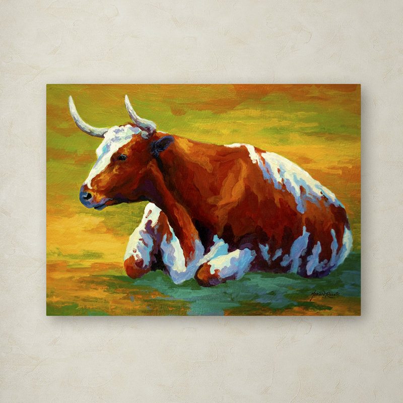 August Grove Longhorn Cow Acrylic Painting Print On Canvas Wayfair