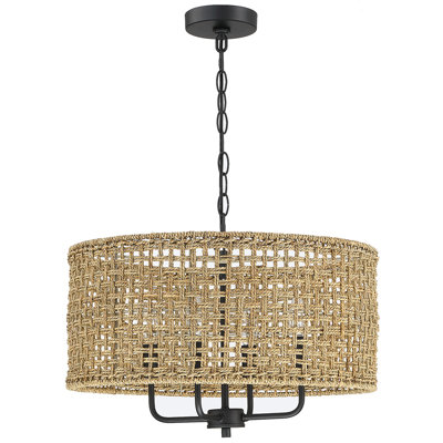 Nevarez 4 - Light 20-in Bohemian Candle Style Hand Woven Drum Chandelier