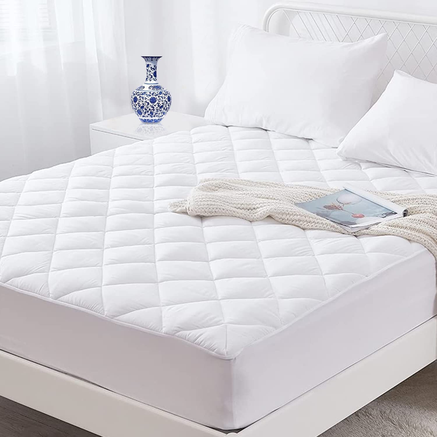 USA Made 4 Sizes Snuggle Home Quilted Fitted Memory Foam Bedroom Mattress Pad 
