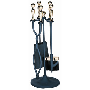 4 Piece Polished Brass Stoveset With Stand