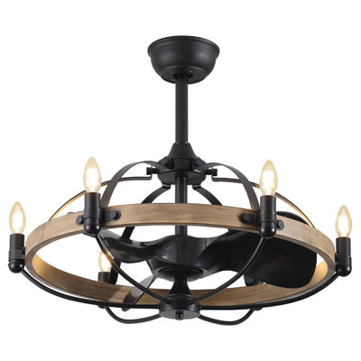 Arezo 27.17" Classic Black Caged Farmhouse Ceiling Fan With Light Kit And Remote Control