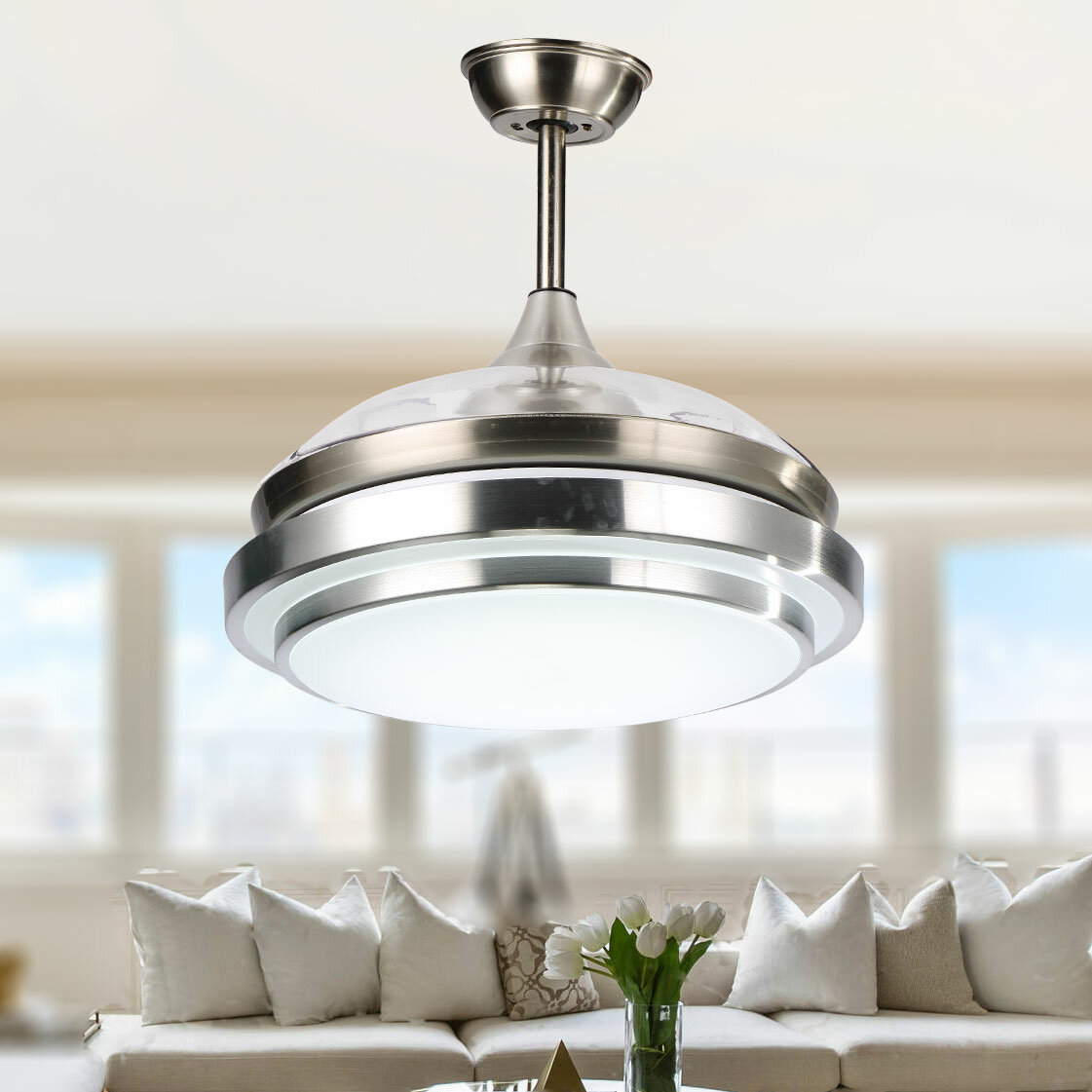 Details about   42" Ceiling Fan Light Retractable 4 Blade LED Chandelier Dimmable W/Remote USA 