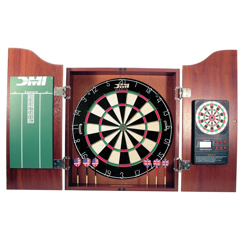 dmi 5 piece dartboard cabinet set with electronic scorer & reviews