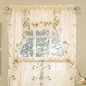Old World Style Floral Embroidered Semi-Sheer Swag Curtain Valance (Set of 2)