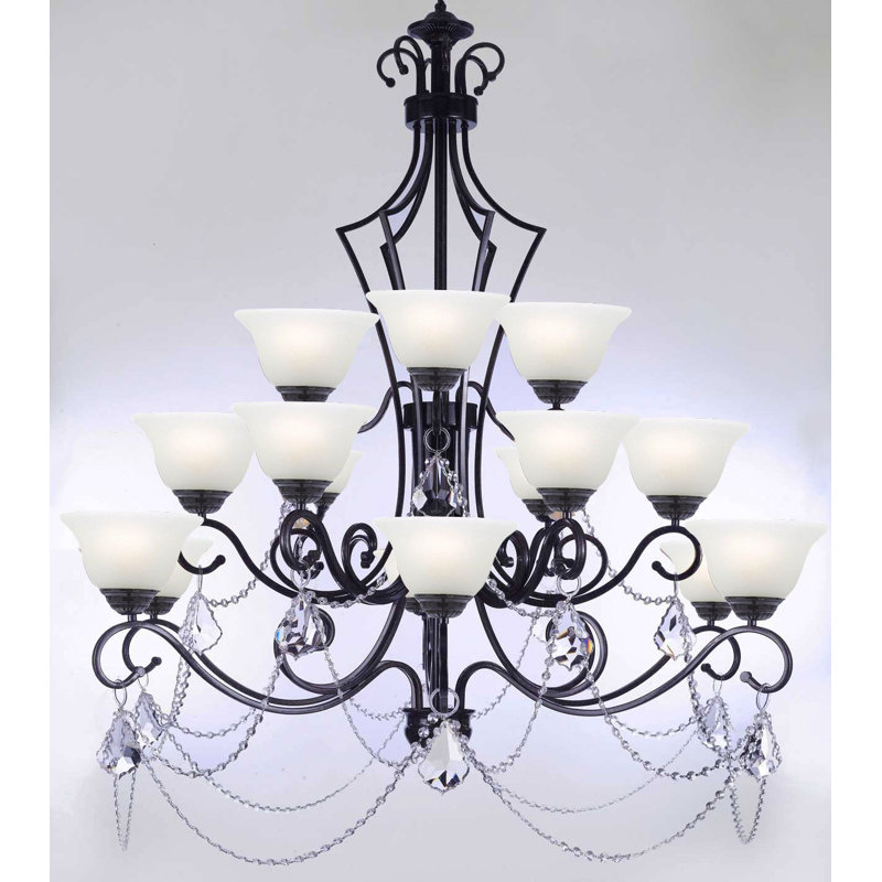 Astoria Grand Alvan 15 Light Shaded Tiered Chandelier With Crystal Accents Wayfair