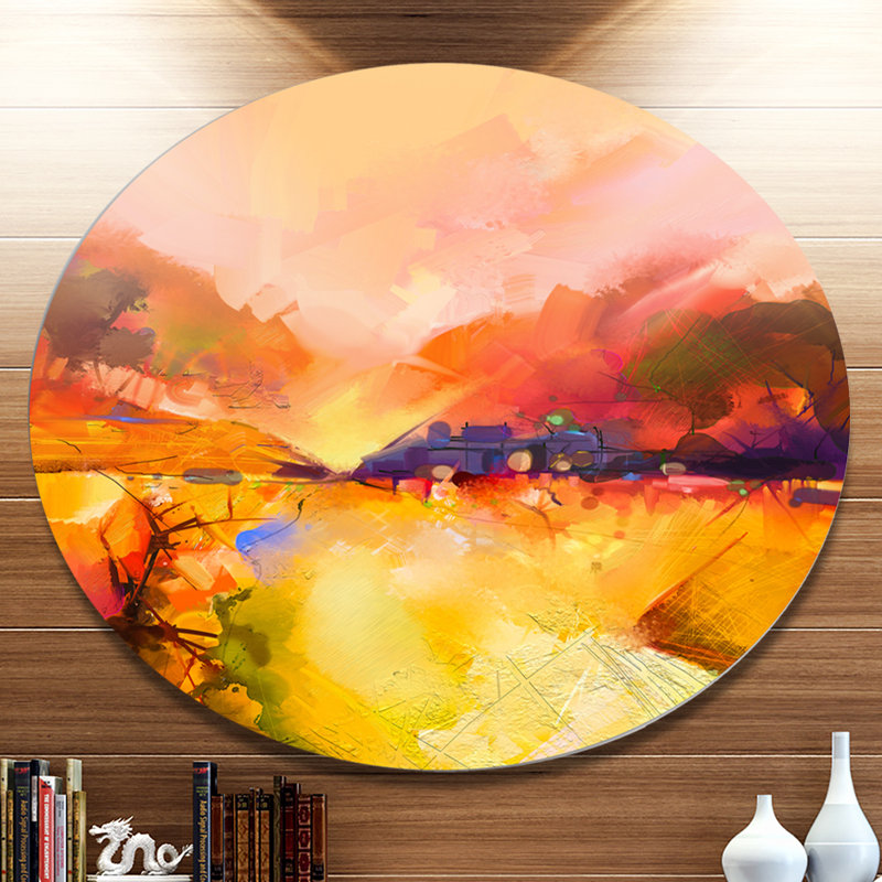 Designart Colorful Yellow Red Floral Background Oil Painting