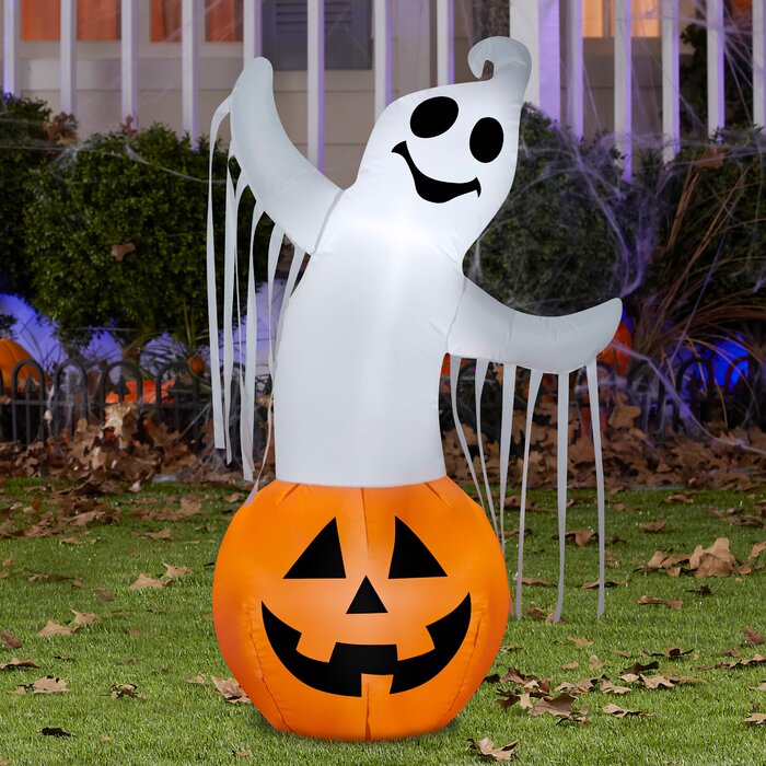 The Holiday Aisle® Ghost in Pumpkin Inflatable | Wayfair