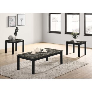 3 Piece Coffee Table With Faux Marble Top In White by Latitude Run®