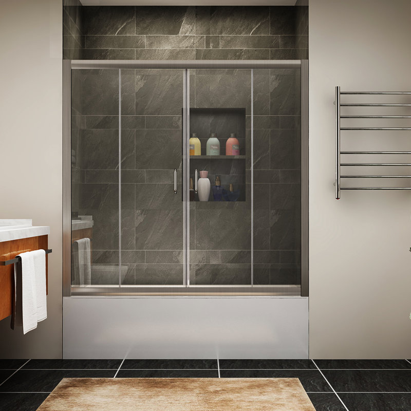 Watqen 60 W X 62 H Double Sliding Semi Frameless Shower Door