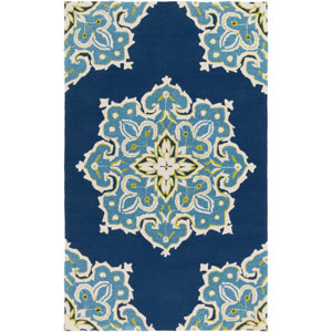 Iona Hand-Hooked Blue Indoor/Outdoor Area Rug
