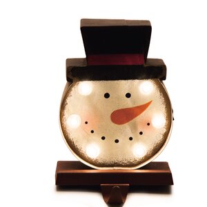 Battery Operated Marquee LED Lighted Snowman Head Christmas Stocking Holder