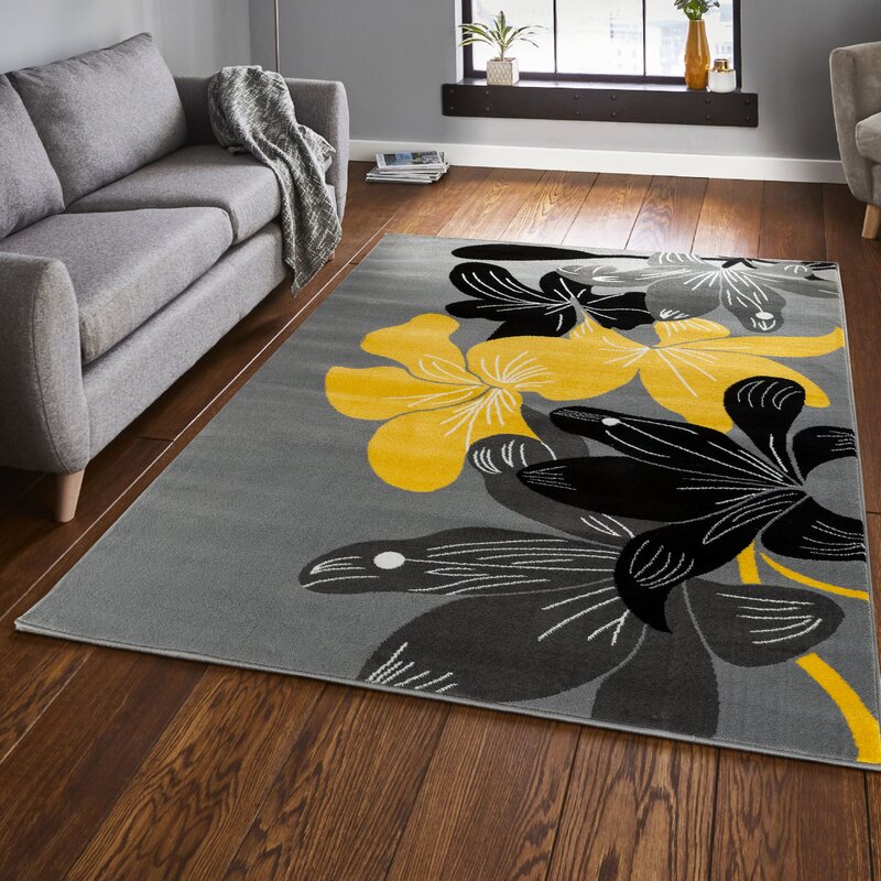 Red Barrel Studio® Tapis gris/jaune/noir Nunlist et ...