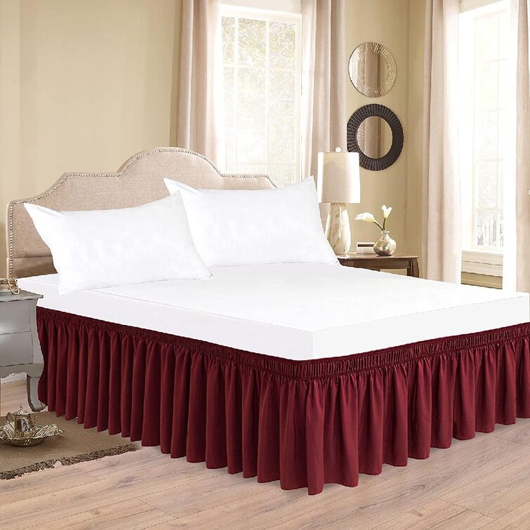 Wrap Around Bed Skirt Dust Ruffle Queen King Taupe Easy Fit Elastic Solid New 