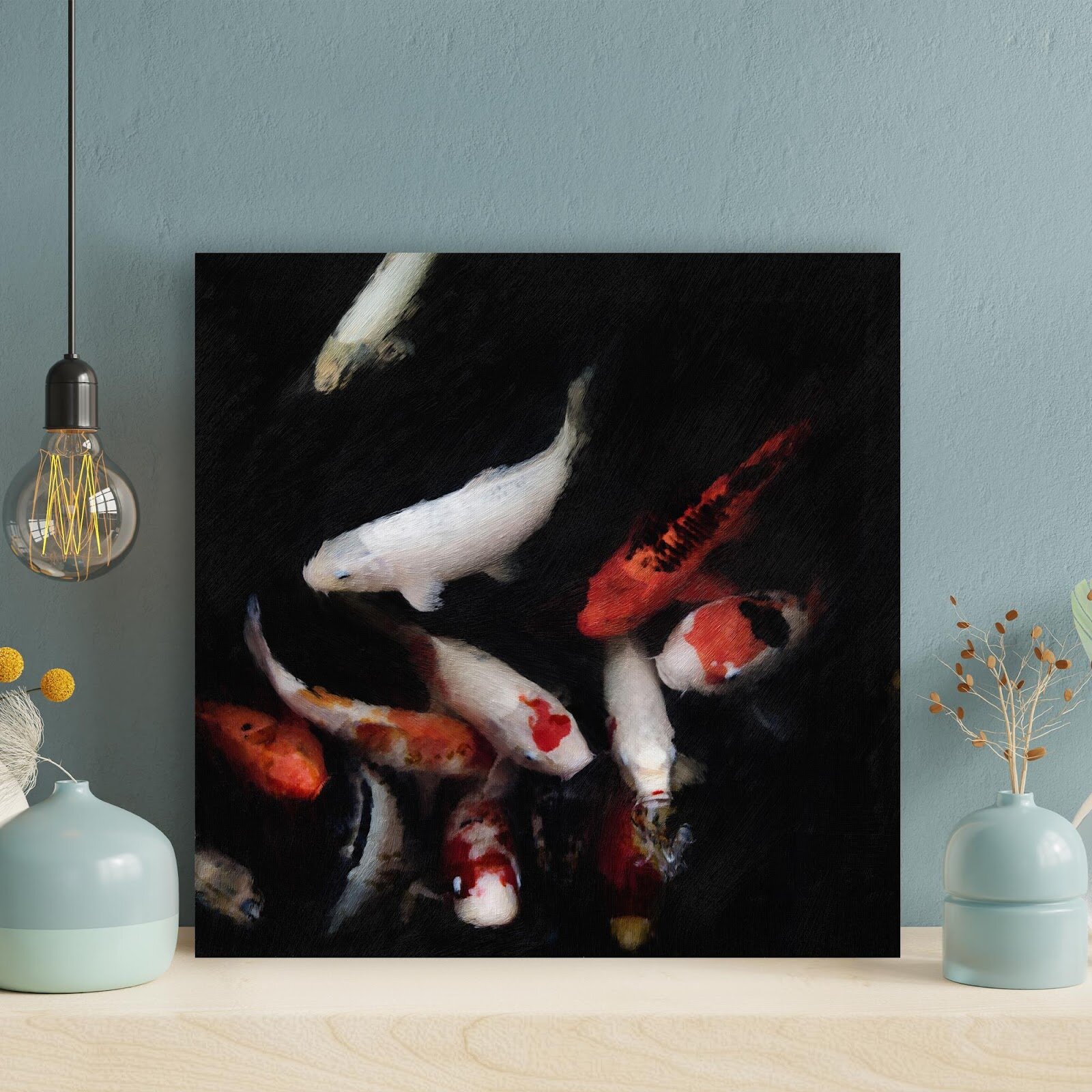 Bayou Breeze School Of Orange And White Koi - Wrapped Canvas Painting ...