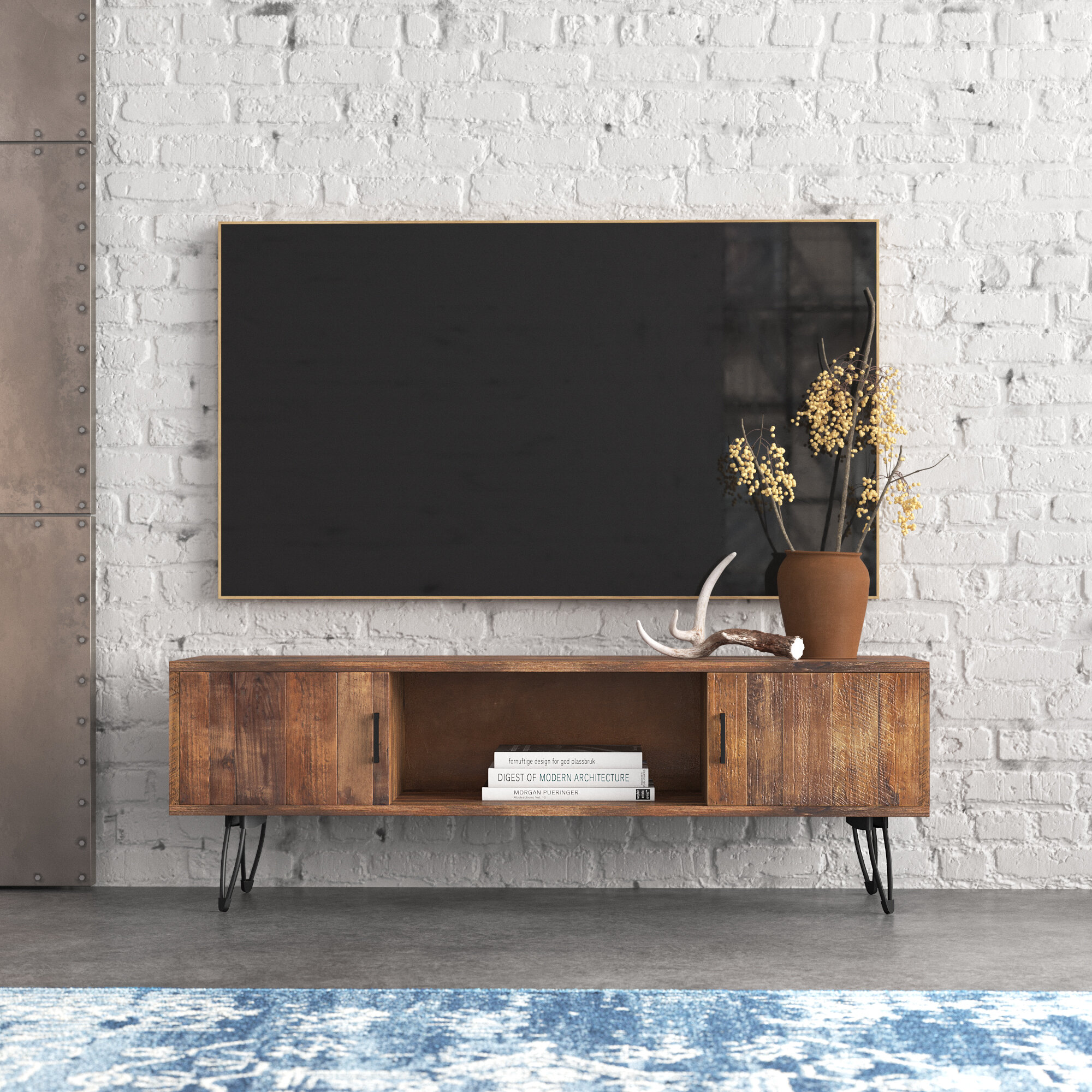 Slim Low Rise Painted Wood Effect TV Stand for TV sizes 32" 70" 