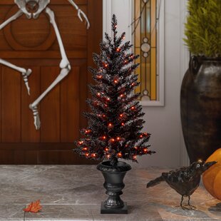 LED Christmas Curtain Lights,LED Ceramics Halloween Pumpkin Christmas Tree,Hand-Painted Black Christmas Tree for Always Illuminated Holidays