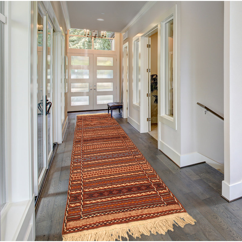 Foundry Select Woodlake Handmade Kilim Wool Dark Copper Beige Rug Wayfair