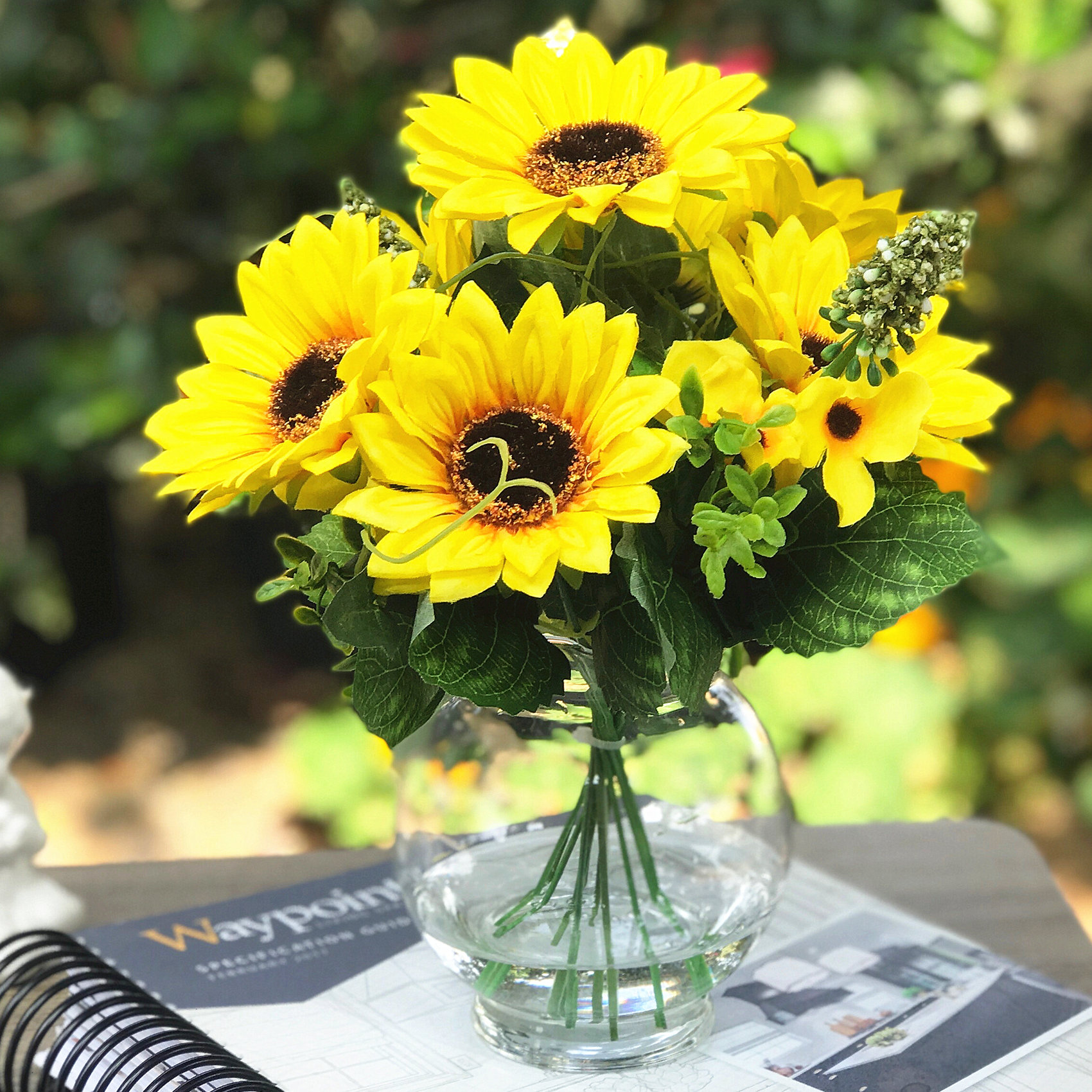 August Grove® Silk Sunflower Floral Arrangement in Vase & Reviews Wayfair