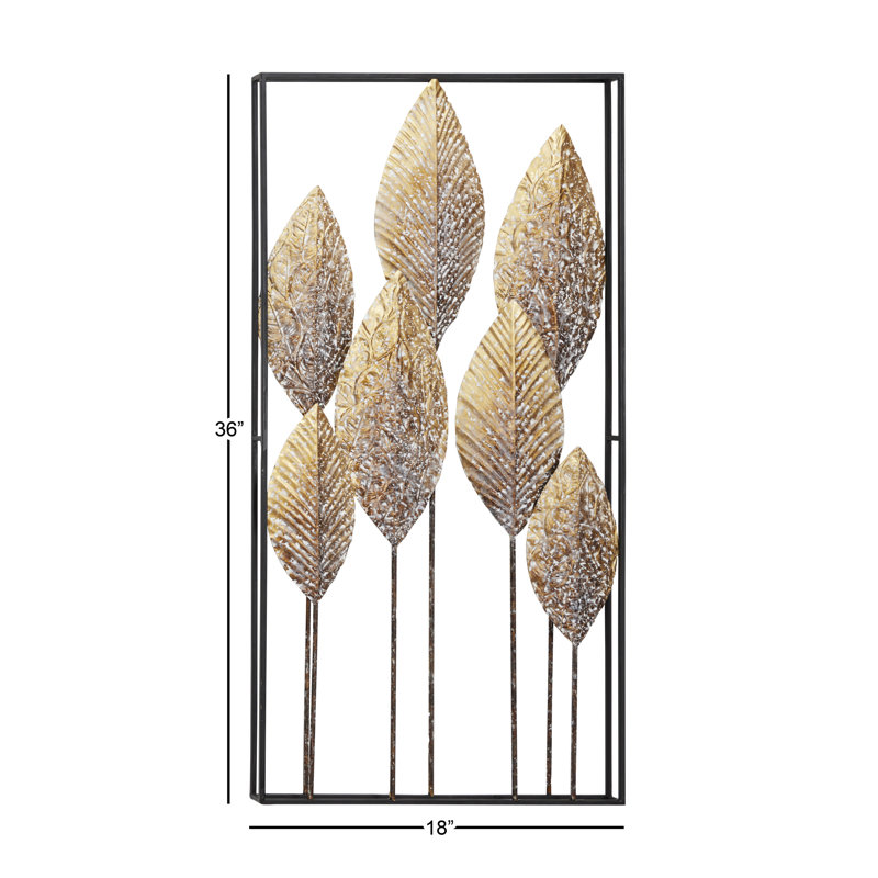 World Menagerie Rectangular Washed Leaves Metal Wall Decor