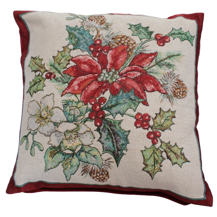 The Seasonal Aisle Pettit Christmas Poinsettia Square Cushion with ...