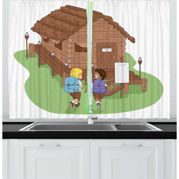 East Urban Home 2 Piece Log Cabin Cartoon Description On Plain