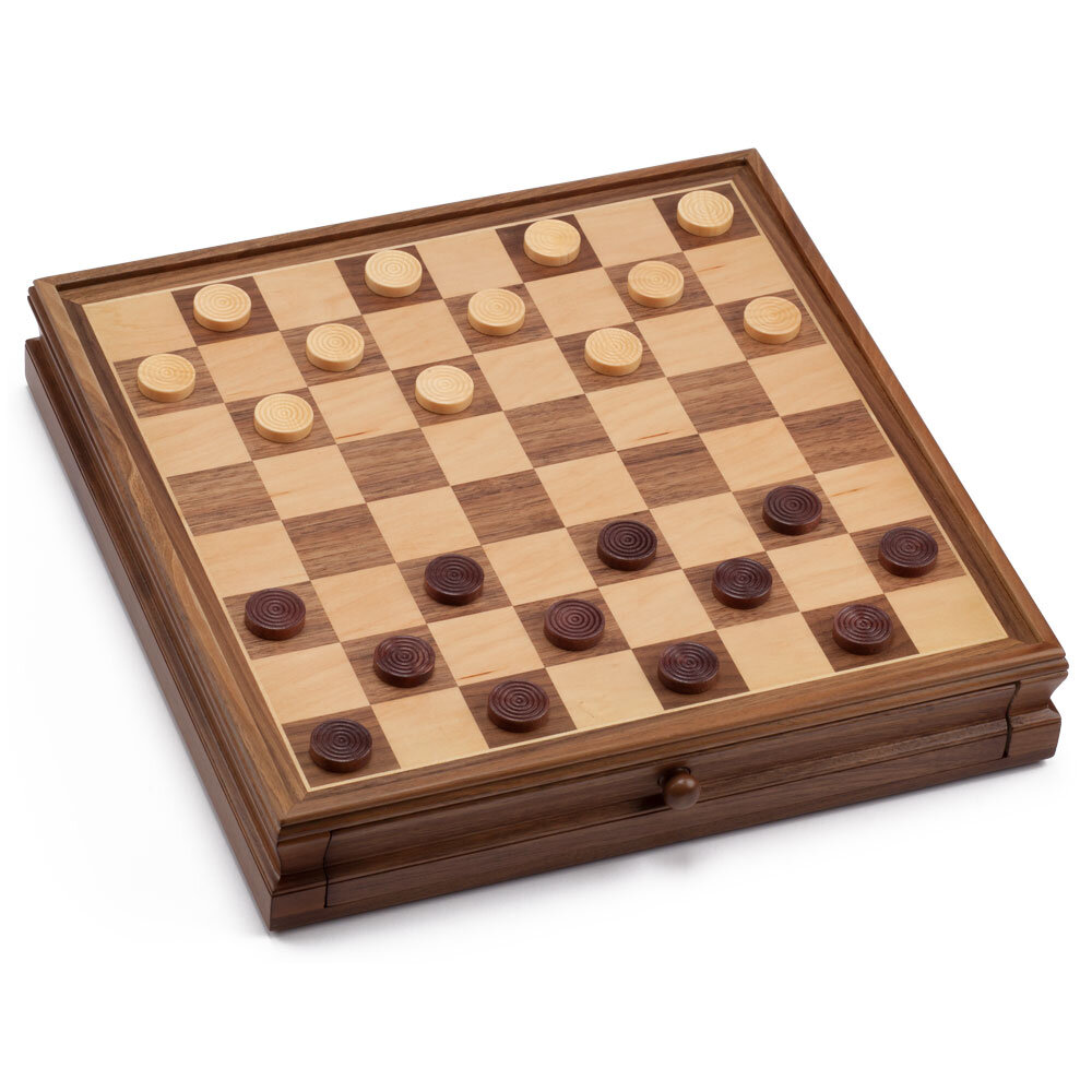 15-Inches Large Wooden Chess and Checkers Board Game Combo Set with Storage Draw 