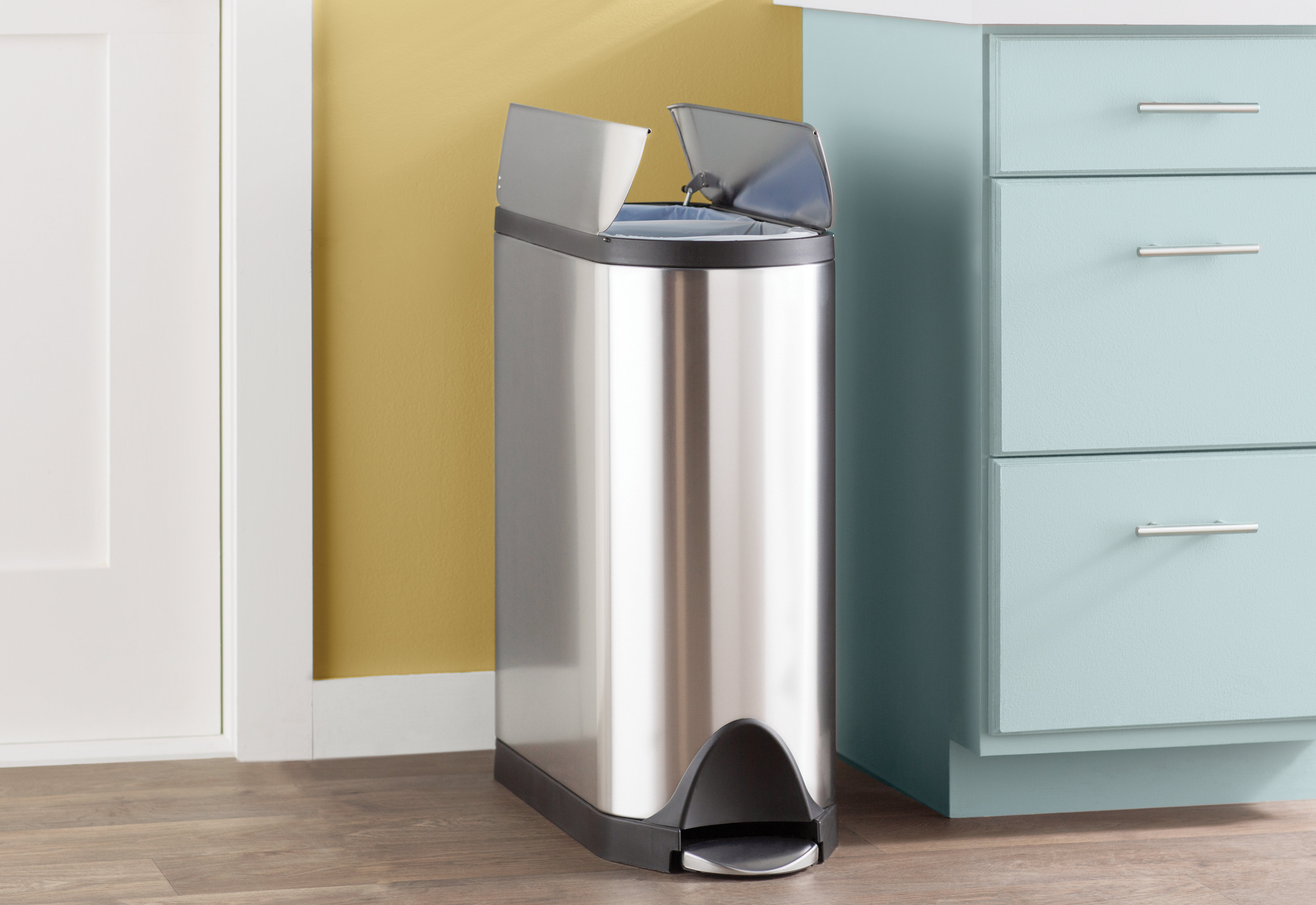simplehuman 40 Liter / 10.5668 Gallon Stainless Steel Dual Compartment  Butterfly Lid Kitchen Step Trash Can Recycler Brushed Stainless Steel &  Reviews | Wayfair