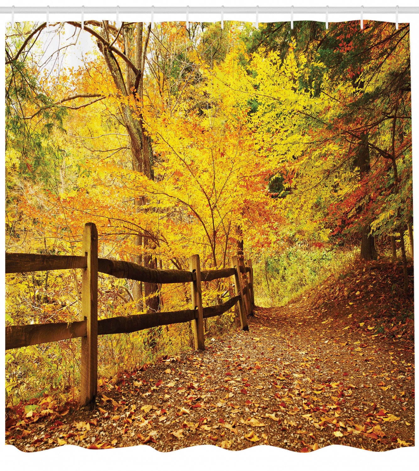 Loon Peak Berinda Landscape Autumn Season Fall Trees Leaves On Pathway To Forest With Fence Photo Single Shower Curtain Wayfair