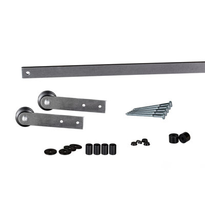 202 Straight Mini Single Barn Door Hardware Kit Flat Track by Leatherneck Hardware Finish Brushed Nickel Track Length 72 in