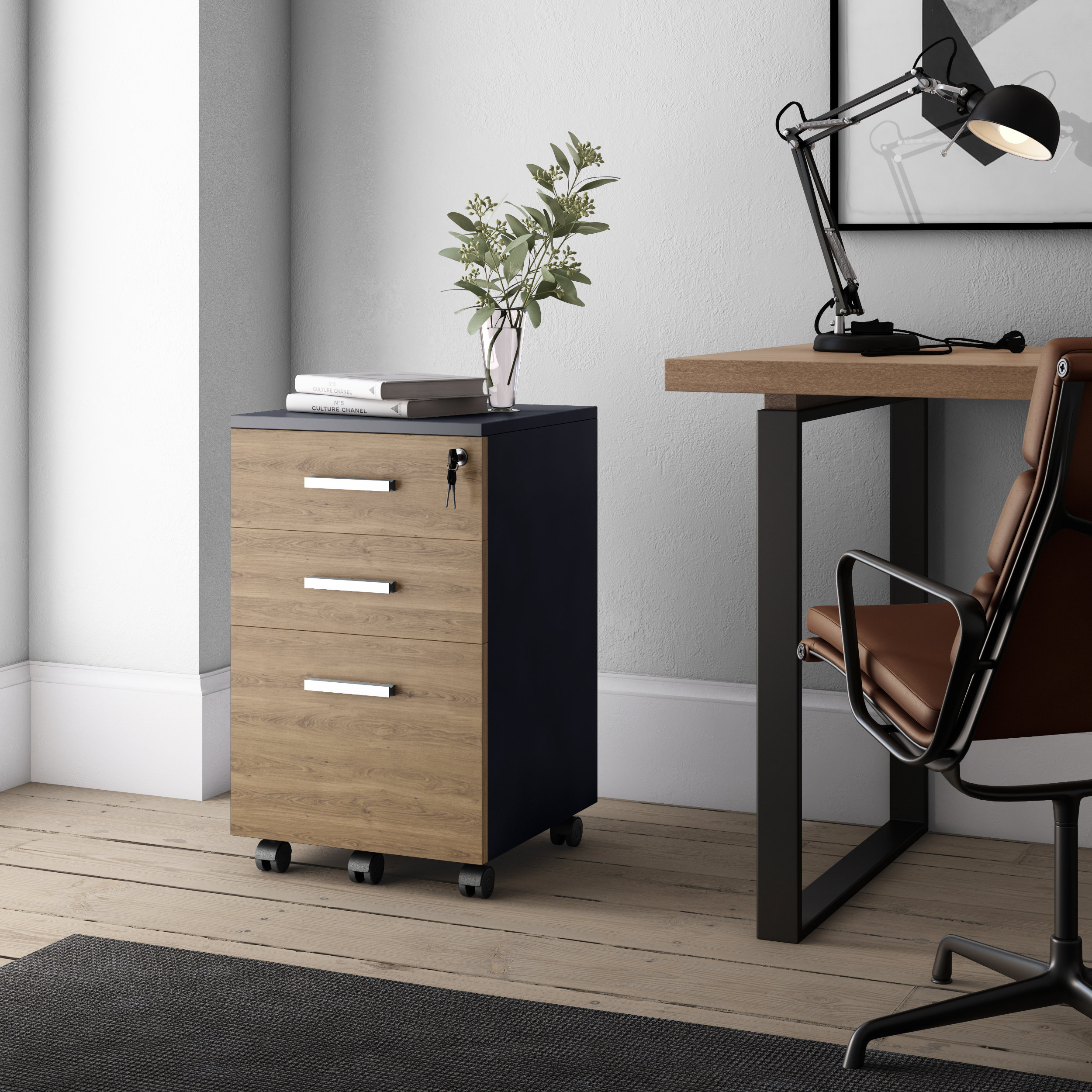 Inbox Zero Lazio Hanging File Cabinet W 3 Lockable Drawers Wheels Reviews Wayfair