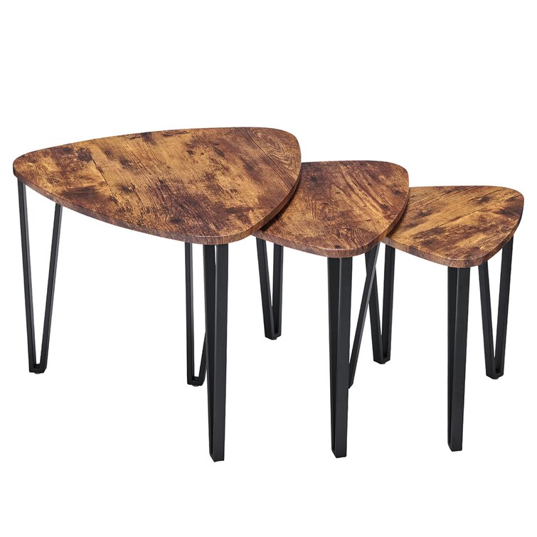 Retro Set Of 3 Wood Coffee Table Nest Retro Industrial Side End Triangle Desk