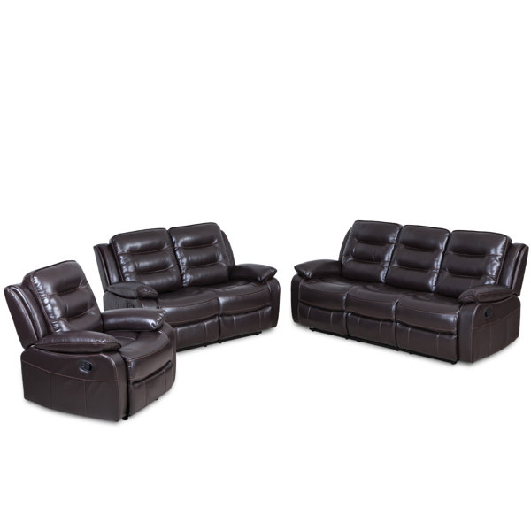 Latitude Run® 3 Piece Faux Leather Reclining Living Room ...