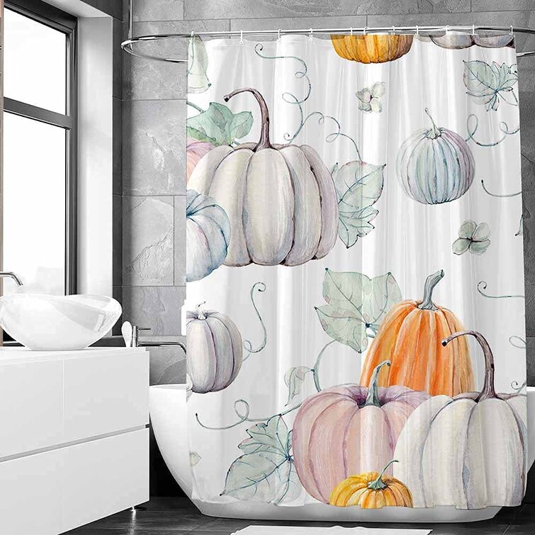 Watercolor Thanksgiving Fall Harvest Pumpkin Shower Curtain Set Bathroom Decor 
