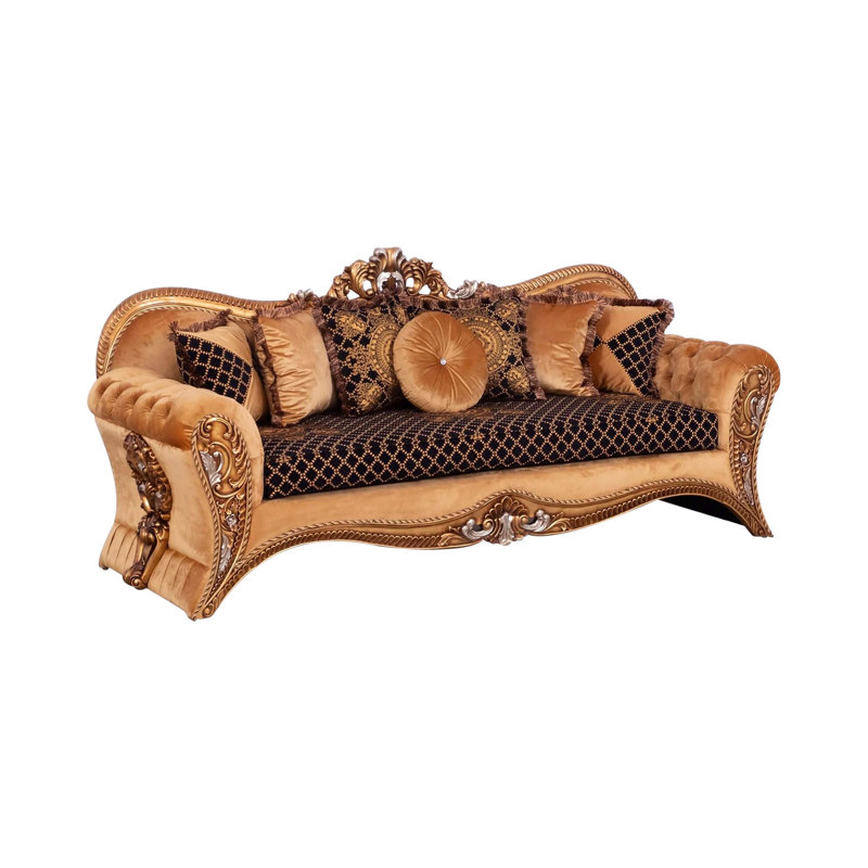 Astoria Grand Fabric Upholstered Carved Wooden Sofa Wayfair Fabric Upholstered Carved Wooden Sofa