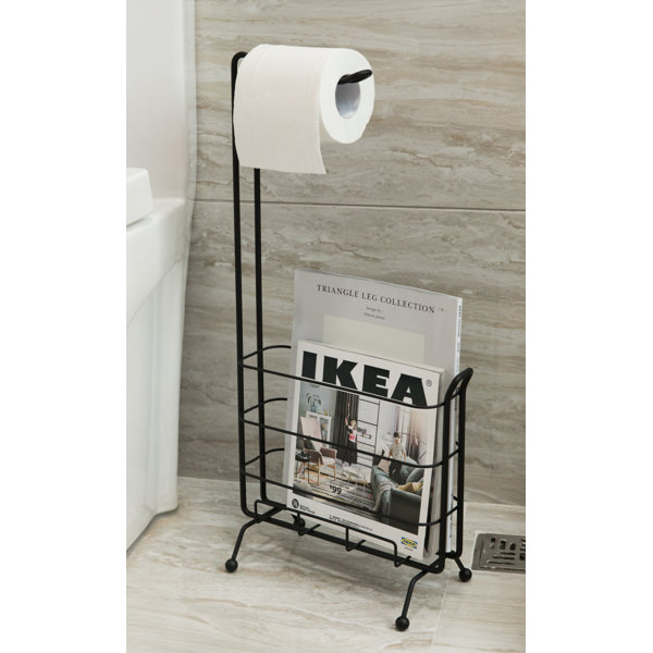 Basicwise Metal Freestanding Toilet Paper Holder With Magazine