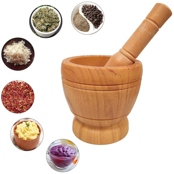 Kitchen Hand Manual Wood Garlic Ginger Spices Mortar Pestle Set Grinding Bowl Grinder Mortar Pestle Wood