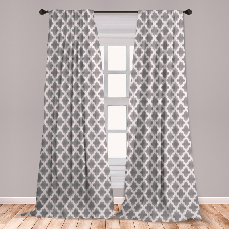East Urban Home Ambesonne Grey And White 2 Panel Curtain Set Damask Geometric Middle Eastern Effects Design Print Lightweight Window Treatment Living Room Bedroom Decor 56 X 84 Dimgrey White Wayfair