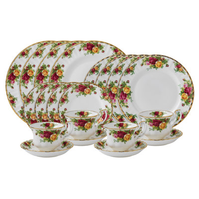 Royal Albert Old Country Roses 20 Piece Bone China Dinnerware Set, Service for 4