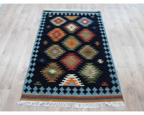 Alpen Home Handmade Kilim Wool And Cotton Dark Blue Rug Wayfair Co Uk