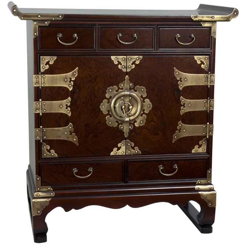 oriental furniture korean 5 drawer end table accent cabinet | wayfair