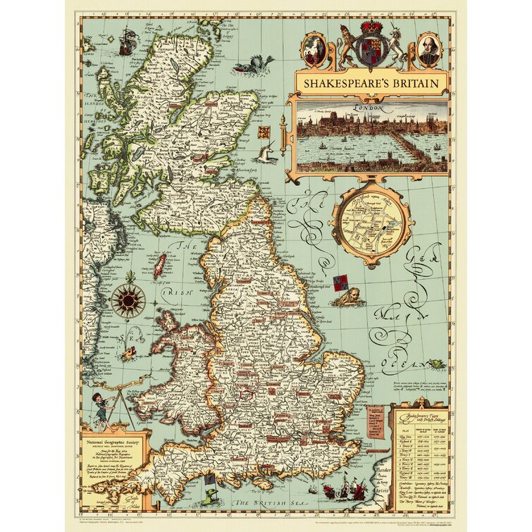 Shakespeare's Britain Wall Map by National Geographic 